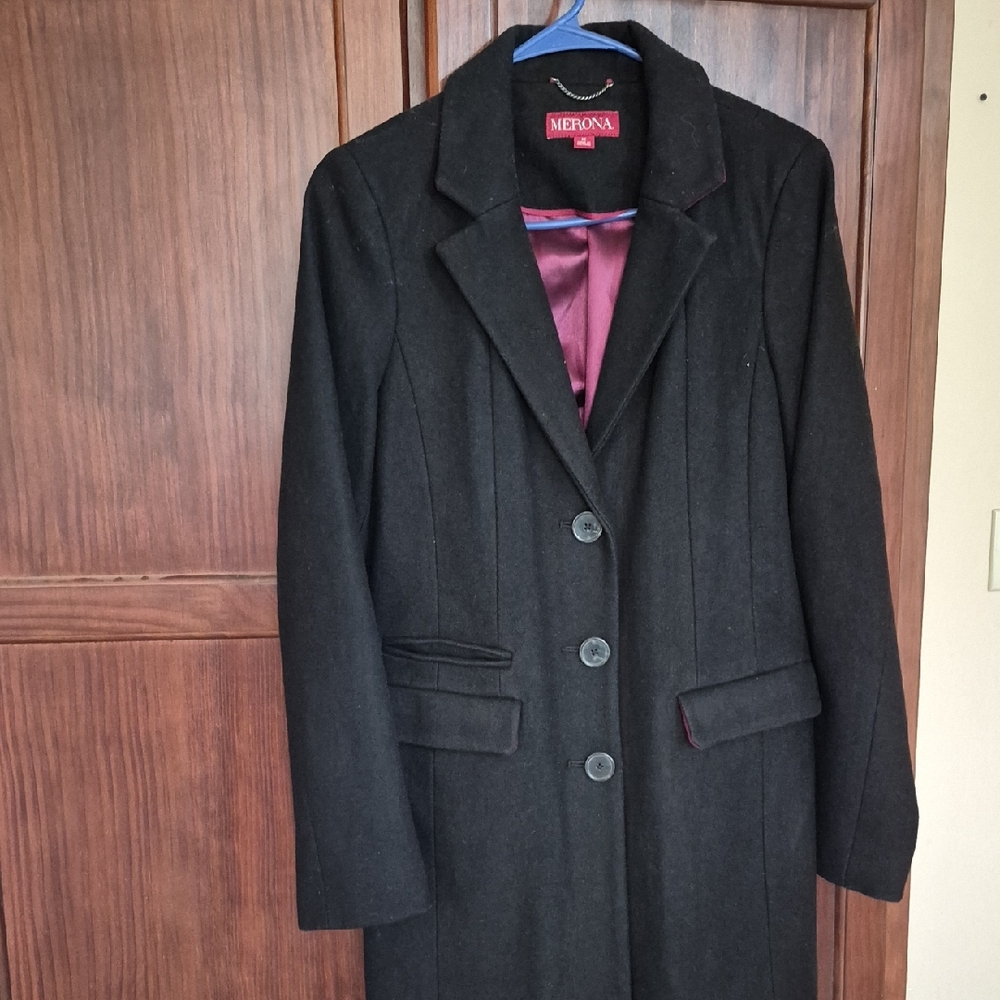 Merona Black Wool-Blend Single-Breasted Long Coat